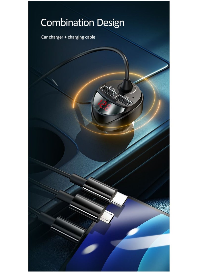 Usams - Dual USB Car Charger With 3IN1 Spring Cable - Image 1