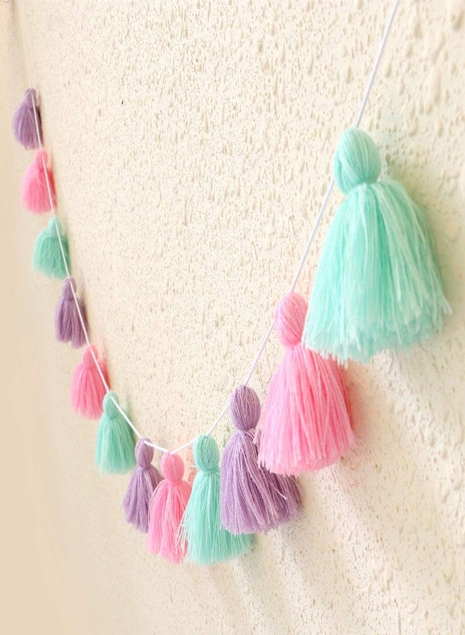 Big Size Tassel Garland H3.1in Polyester Yarn Colorful Pom Pom Tassel Banner Decorative Wall Hanging for Home Decoration Wedding Birthday Baby Shower Party Supplies (Mermaid-Pink Blue Purple)