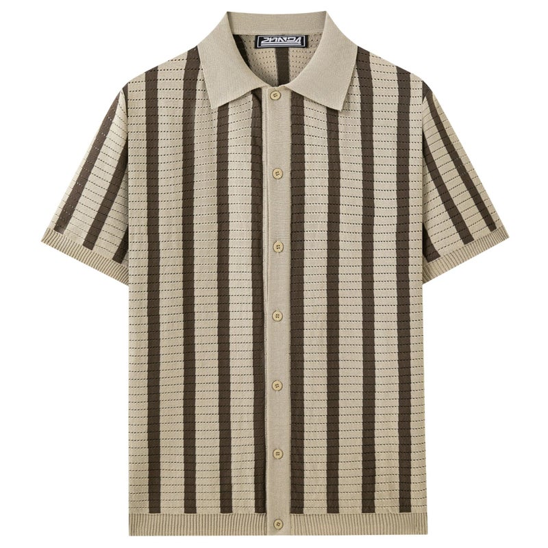 Men's Striped Knit Polo Shirt - Image 2