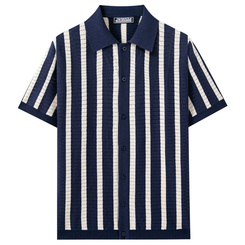 Men's Striped Knit Polo Shirt - Image 4