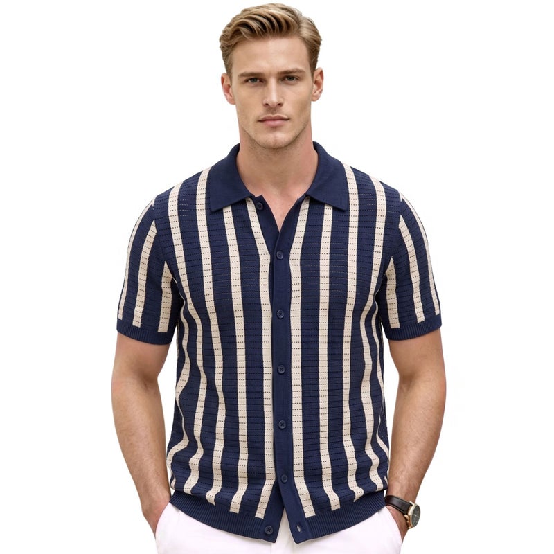 Men's Striped Knit Polo Shirt - Image 3