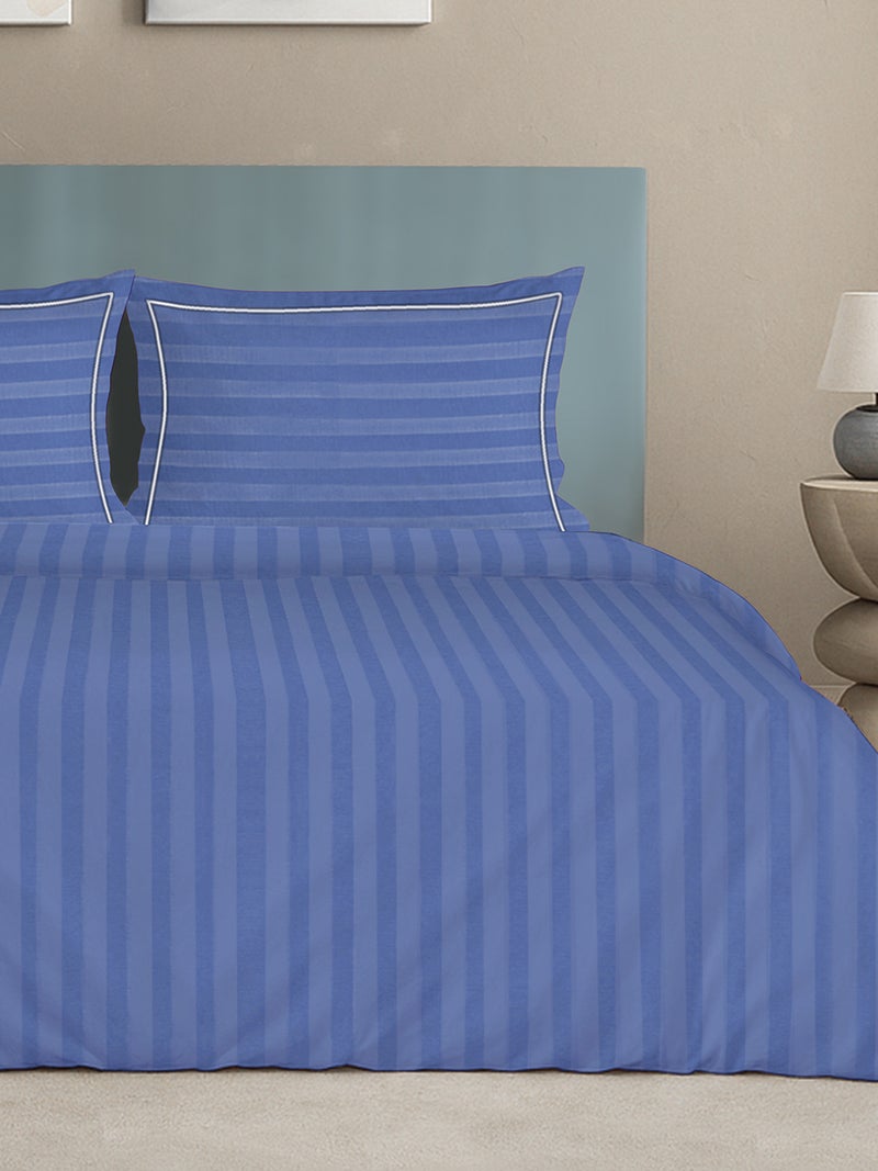 MULBERRY LIVING 100% Cotton King Duvet Cover - 300 TC Elysian Stripes(2cm). Width 260 x Length 240cms - Mediterranean Blue - Image 3