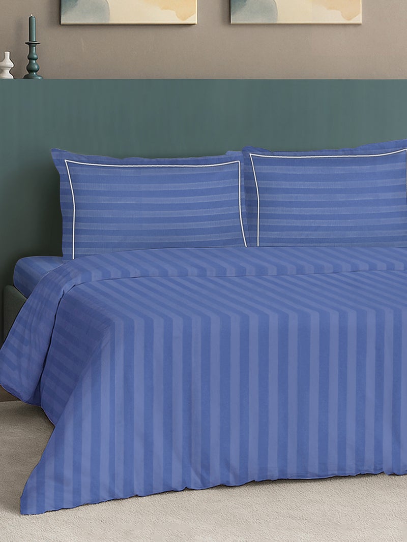 MULBERRY LIVING 100% Cotton King Duvet Cover - 300 TC Elysian Stripes(2cm). Width 260 x Length 240cms - Mediterranean Blue - Image 5