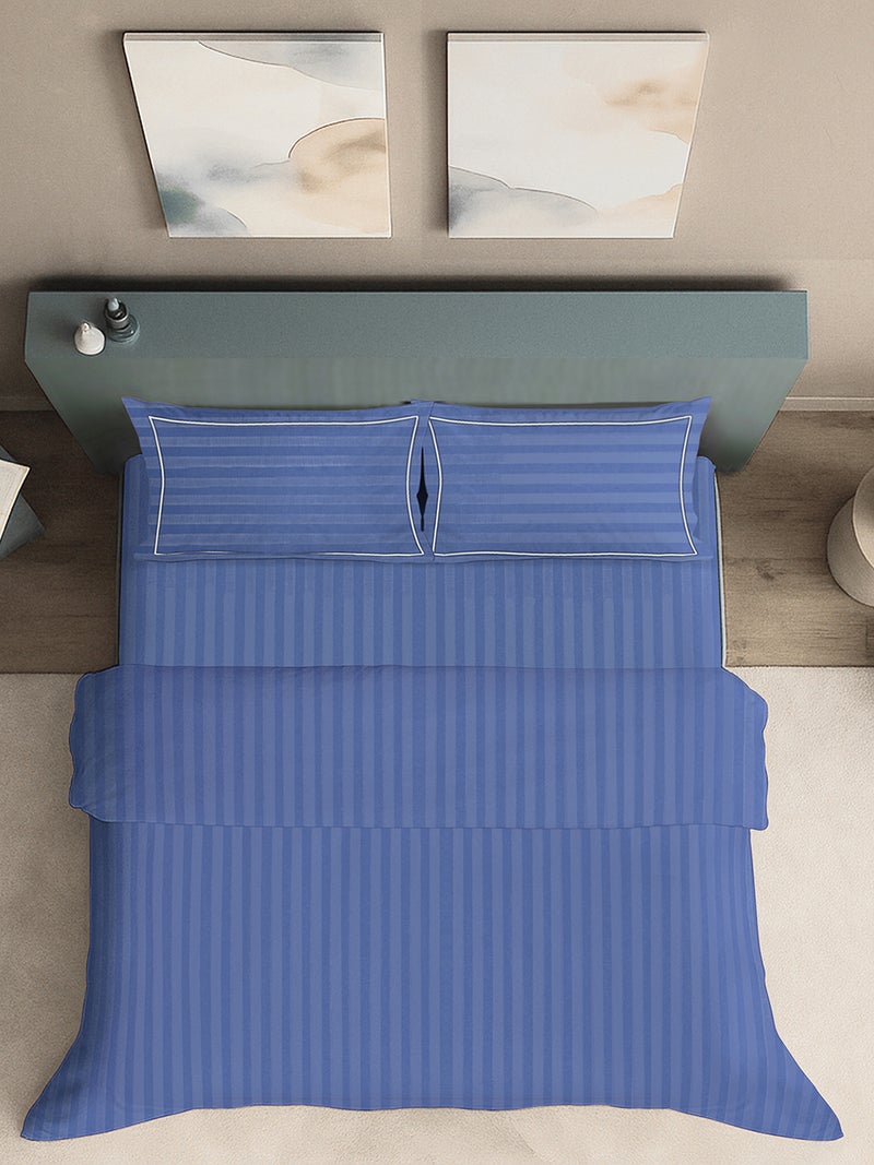 MULBERRY LIVING 100% Cotton King Duvet Cover - 300 TC Elysian Stripes(2cm). Width 260 x Length 240cms - Mediterranean Blue - Image 4