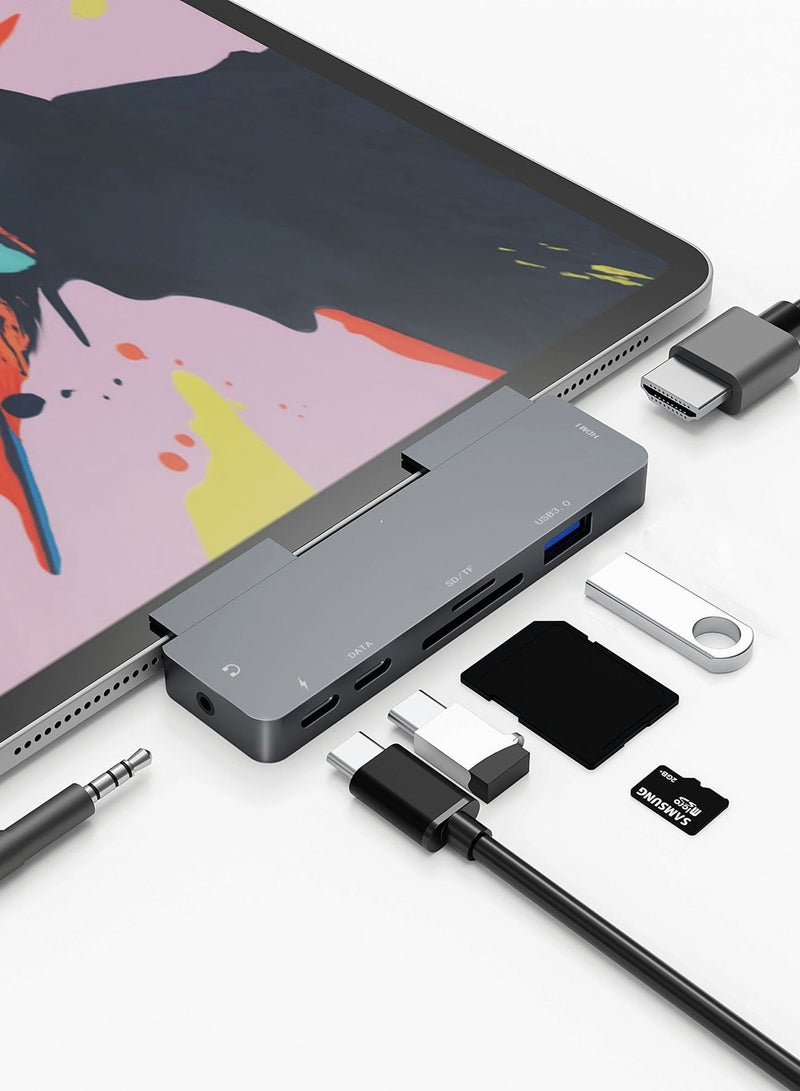 SYOSI USB C Hub Adapter Multiport, for 4K HDMI, USB C PD Fast Charging and SD   Dongle Compatible for iPad Pro 2020 2018,for iPad Air4, for MacBook ProAir, and More 7 in 1 USB C HUB Space Grey - Image 2