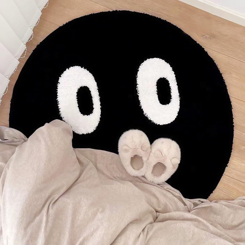 LEVINIS Funny Round Rug, Black and White Area Rugs Cute Eyes Bedroom Bedside Rug Shaggy Non-Slip Flocking Accent Floor Rug for Living Room, Kids Room, Office, Home DÃ©cor Rug 40" - Image 2