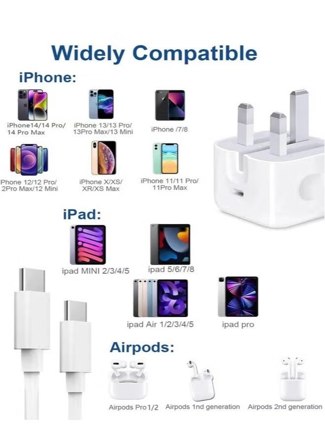 هايدو iPhone 13 شاحن سريع 20 واط شاحن سريع جدار USB C مع كابل USB C إلى Lightning 1 متر متوافق مع iPhone 13 - Image 2