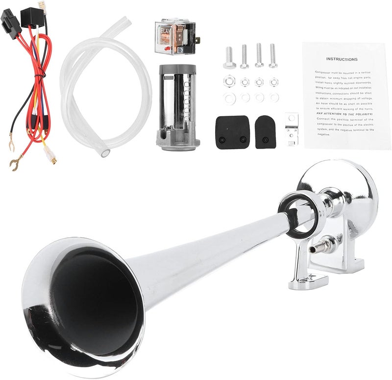12V Single Trumpet Air Horn Steel Alloy, 150dB Loud Compressor for Truck Motorcycle Train - Weather, Easy Installation, Universal Fit - Image 1
