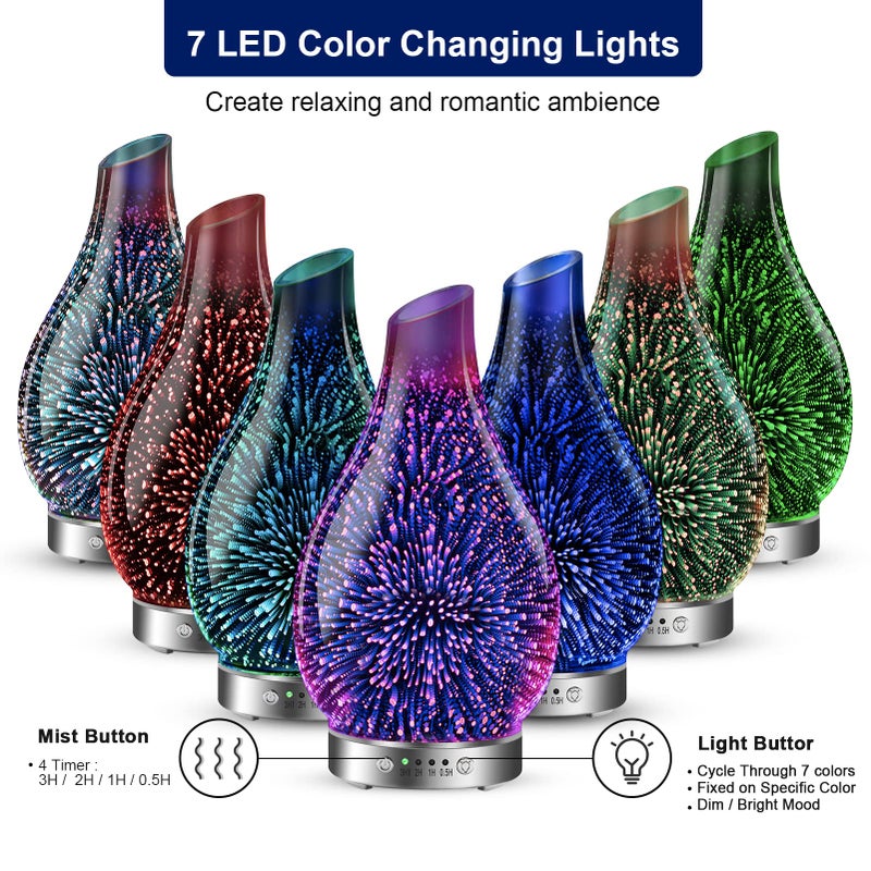 MAXWINER Essential Oil Diffusers Ultrasonic 3D Glass Aromatherapy Diffuser, Auto Shut-Off, Timer Setting, 7 Colors LED Lights Changing for Home, Office, Spa 120ml - Image 2