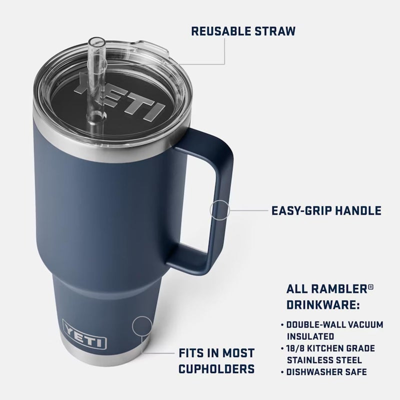 YETI Rambler 42 oz Tumbler with Handle and Straw Lid, Travel Mug Water Tumbler, Vacuum Insulated Cup with Handle, Stainless Steel, Cherry Blossom - Textured - Image 2