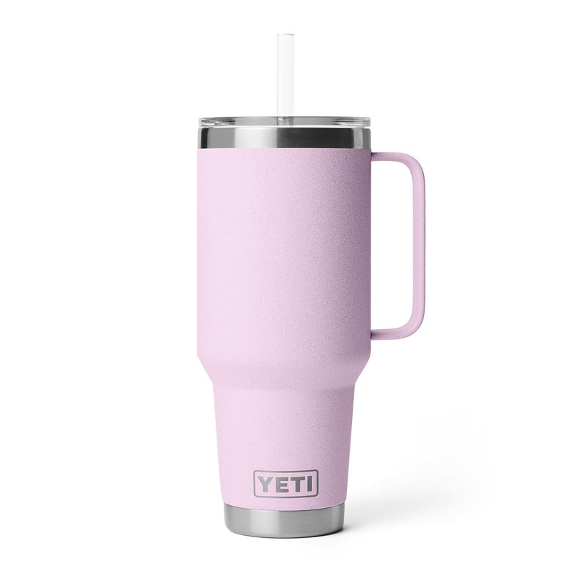 YETI Rambler 42 oz Tumbler with Handle and Straw Lid, Travel Mug Water Tumbler, Vacuum Insulated Cup with Handle, Stainless Steel, Cherry Blossom - Textured - Image 3