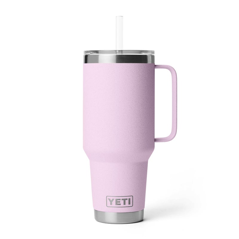 YETI Rambler 42 oz Tumbler with Handle and Straw Lid, Travel Mug Water Tumbler, Vacuum Insulated Cup with Handle, Stainless Steel, Cherry Blossom - Textured - Image 1