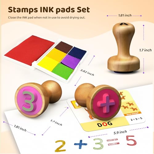 UdoUto Wooden Alphabet Number Stampers Set with 7Color Ink Pad ABCs 123s Learning Stamps Flashcards Preschool Homeschool Classroom Supplies Gift for Ages 3 - Image 5