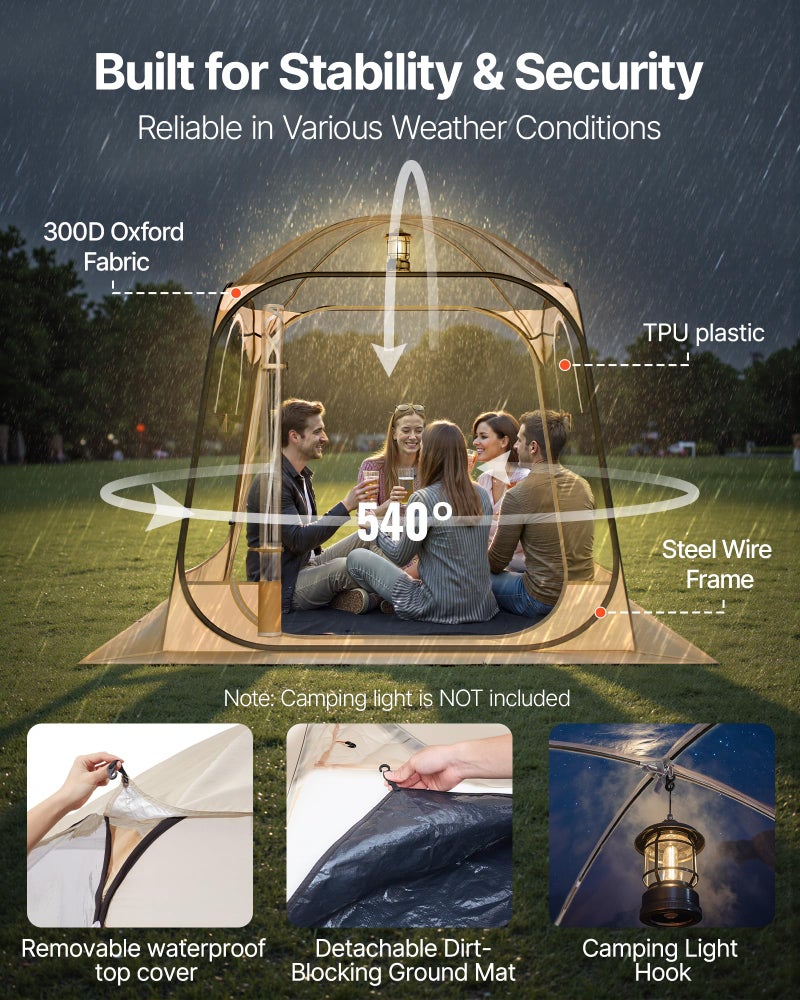 VEVOR خيمة رياضية قابلة للنفخ من VEVOR، 72" x72x76.8 خيمة واضحة مقاومة للعوامل الجوية لحوالي 4-6 أشخاص، ملجأ محمول وقابل للطي مع سجادة أرضية قابلة للإزالة وغطاء علوي، لمشاهدة الفعاليات الرياضية، التخييم، الصيد - Image 3