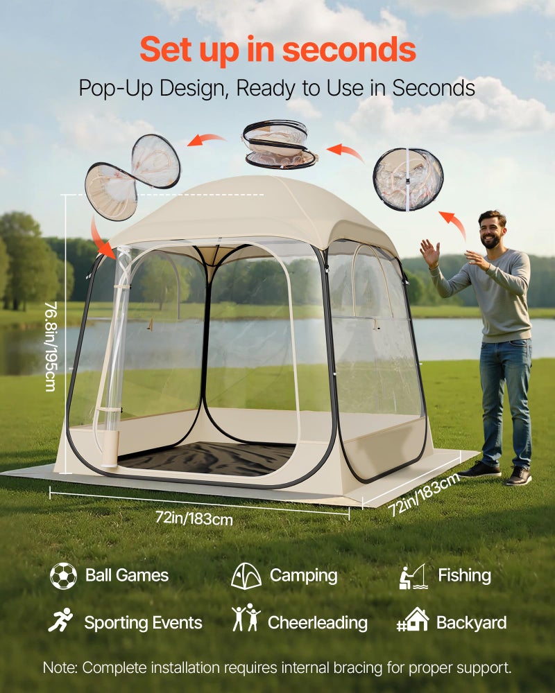 VEVOR خيمة رياضية قابلة للنفخ من VEVOR، 72" x72x76.8 خيمة واضحة مقاومة للعوامل الجوية لحوالي 4-6 أشخاص، ملجأ محمول وقابل للطي مع سجادة أرضية قابلة للإزالة وغطاء علوي، لمشاهدة الفعاليات الرياضية، التخييم، الصيد - Image 2