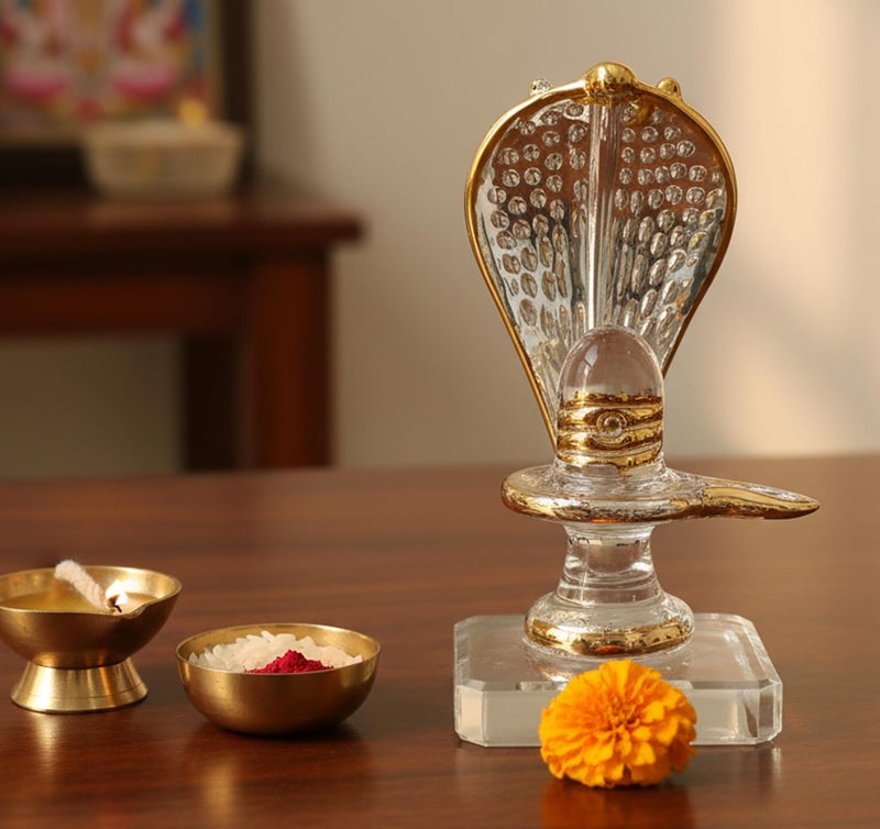 KLEO Sphatik Shiv Shiva Lingam Linga Ling Crystal Glass Murti Idol Statue Sculpture (3.5"), Clear, Shiva - Image 1