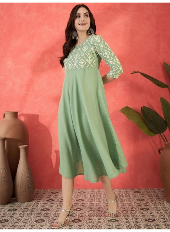 AKS Mint Green Threadwork Emrboidered Anarkali - Image 4