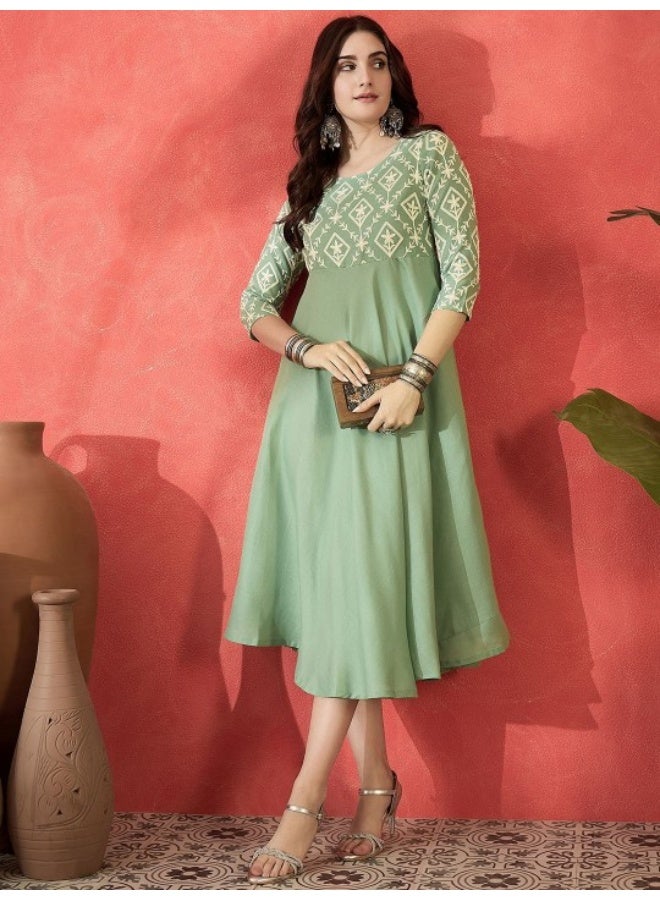 AKS Mint Green Threadwork Emrboidered Anarkali - Image 1