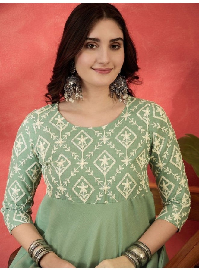 AKS Mint Green Threadwork Emrboidered Anarkali - Image 3