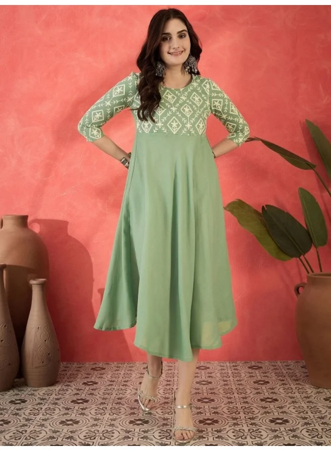 AKS Mint Green Threadwork Emrboidered Anarkali