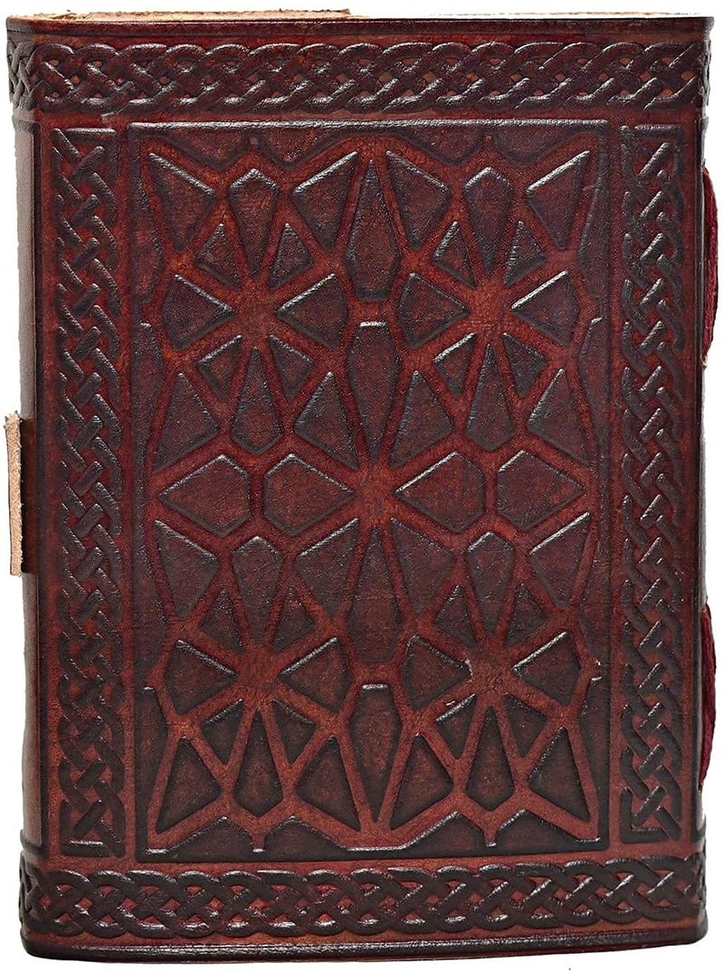 cuero 3 Moon Blue Lapis Embossed Vintage Leather Journal | 240 Pages of Antique Handmade Deckle Edge Vintage Paper, Leather Sketchbook, Drawing Journal, Great Gift (6 inch by 8 inch, brown) - Image 3