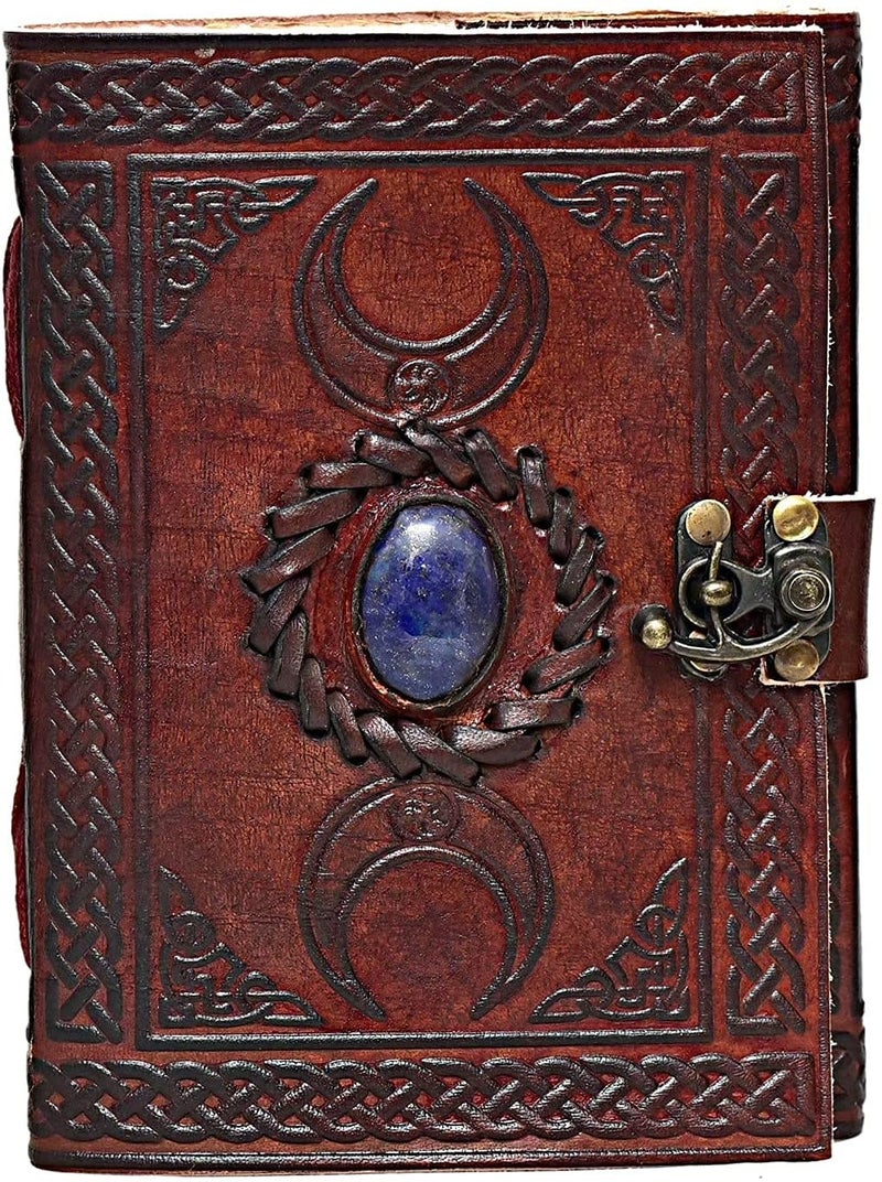 cuero 3 Moon Blue Lapis Embossed Vintage Leather Journal | 240 Pages of Antique Handmade Deckle Edge Vintage Paper, Leather Sketchbook, Drawing Journal, Great Gift (6 inch by 8 inch, brown) - Image 2