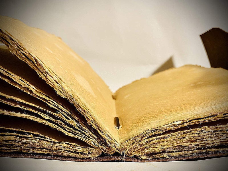 cuero 3 Moon Blue Lapis Embossed Vintage Leather Journal | 240 Pages of Antique Handmade Deckle Edge Vintage Paper, Leather Sketchbook, Drawing Journal, Great Gift (6 inch by 8 inch, brown) - Image 4