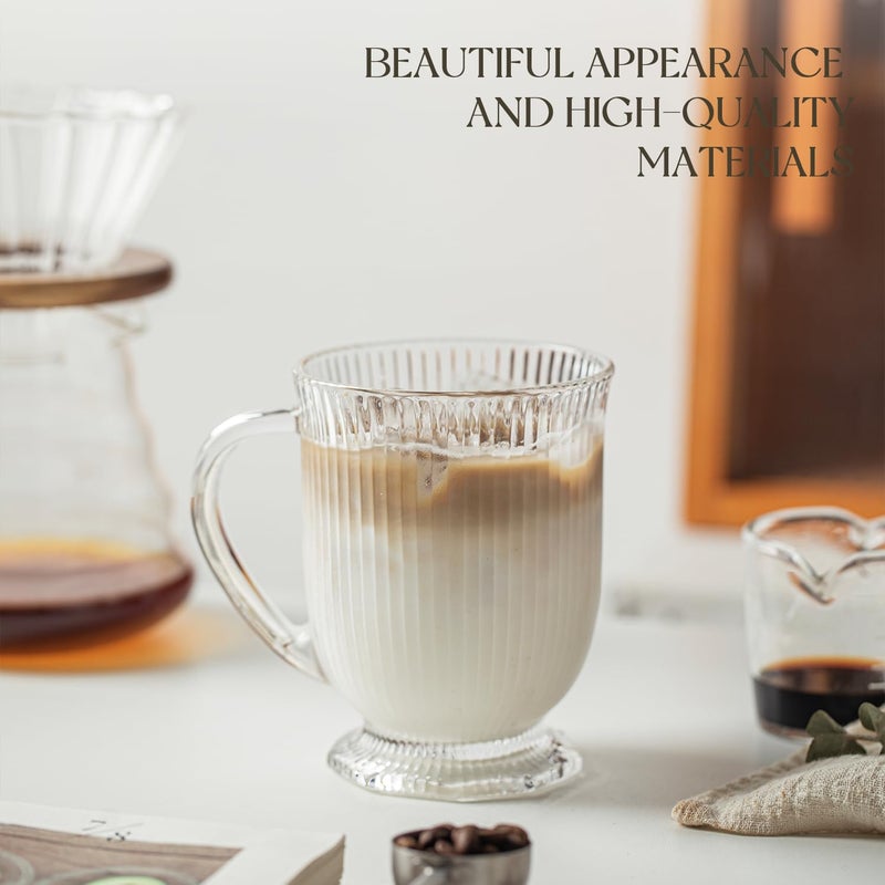 KEMORELA Ribbed Glass Coffee Mug Set, 16oz Clear Glass Mugs with Handle, Bar Accessories, Durable Drinkware for Hot Beverages, Set of 2 Coffee Mugs - Image 3