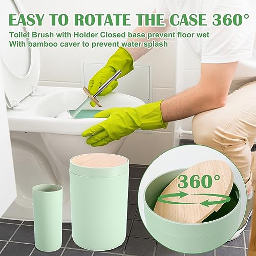 iMucci 9Pcs Pastel Green Bathroom Accessories Set - with Trash Can,Toilet Brush,Toothbrush Holder, Lotion Soap Dispenser, Soap Dish,Toothbrush Cup,Qtip Holder (Bamboo Cover) - Image 3