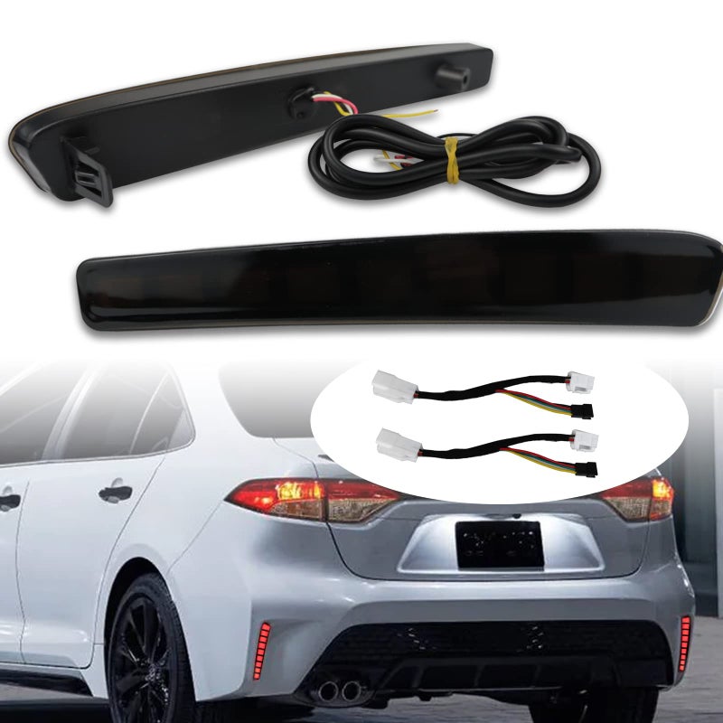 PGTOPONE Smoked LED Rear Bumper Reflectors Fog Brake Tail Light Sequential Turn Signal Lamps Accessories Kit For 2020 2021 2022 2023 Toyota Corolla L LE SE Rear Fog Light B