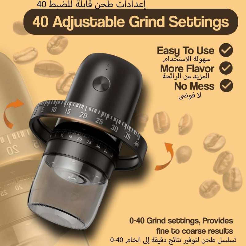 Kueh Portable Electric Burr Coffee Grinder with 40 Adjustable Settings & 30g Capacity, 1800mAh Rechargeable Coffee Bean Grinder with Conical Ceramic Burr, for Travel, Camping, Black - Image 3