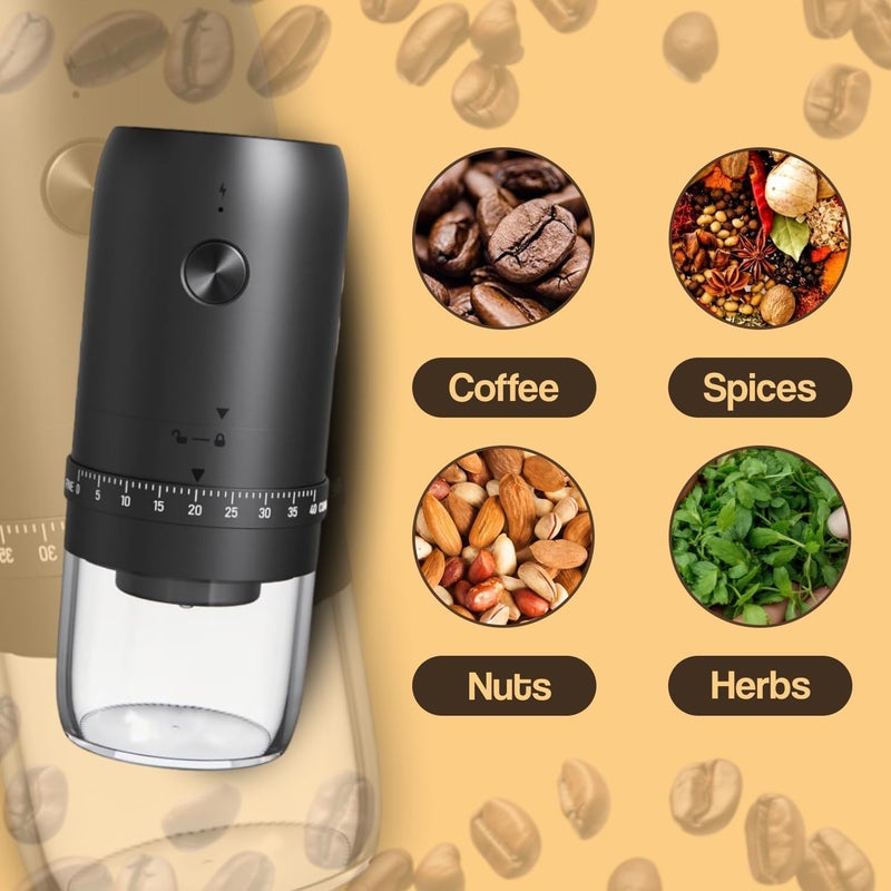 Kueh Portable Electric Burr Coffee Grinder with 40 Adjustable Settings & 30g Capacity, 1800mAh Rechargeable Coffee Bean Grinder with Conical Ceramic Burr, for Travel, Camping, Black - Image 5