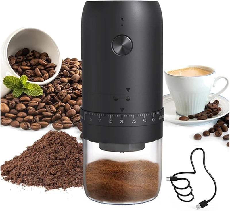 Kueh Portable Electric Burr Coffee Grinder with 40 Adjustable Settings & 30g Capacity, 1800mAh Rechargeable Coffee Bean Grinder with Conical Ceramic Burr, for Travel, Camping, Black - Image 1