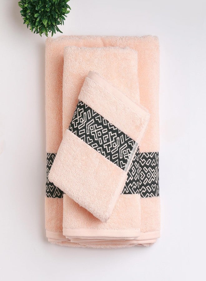 Spaces 100% Cotton (70 Cm X 140 Cm / 50 Cm X 90 Cm / 86 Cm X 160 Cm) | 500 GSM Jacquard Solid Towel Combo Set (Soft Pink)- Aurum - Image 5