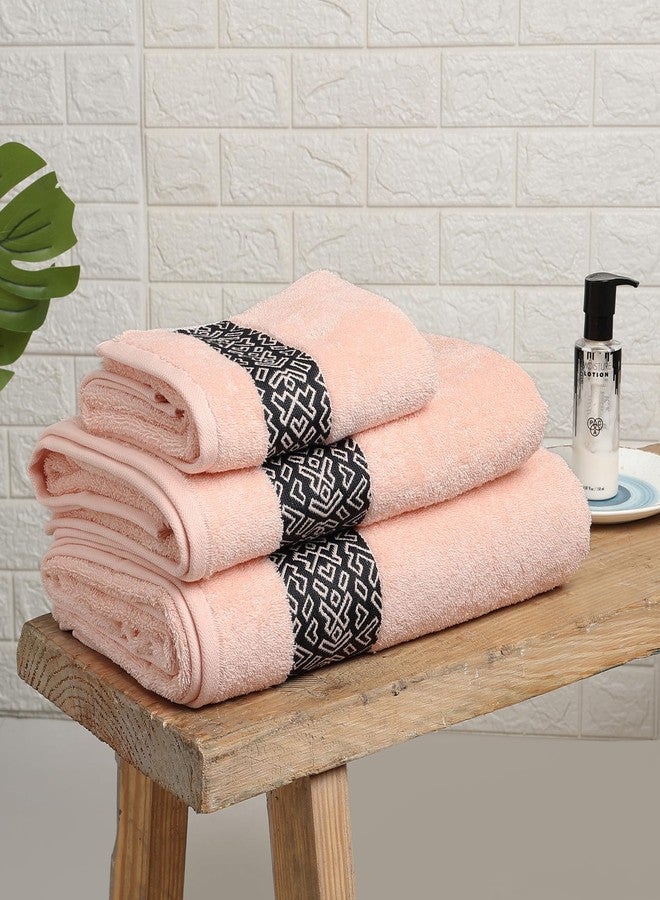 Spaces 100% Cotton (70 Cm X 140 Cm / 50 Cm X 90 Cm / 86 Cm X 160 Cm) | 500 GSM Jacquard Solid Towel Combo Set (Soft Pink)- Aurum - Image 3