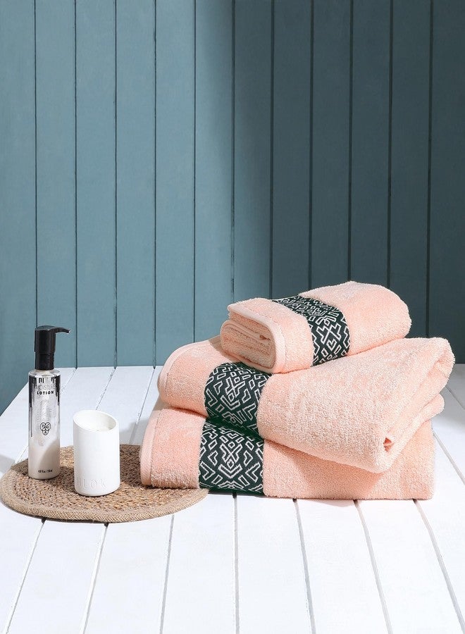 Spaces 100% Cotton (70 Cm X 140 Cm / 50 Cm X 90 Cm / 86 Cm X 160 Cm) | 500 GSM Jacquard Solid Towel Combo Set (Soft Pink)- Aurum - Image 2