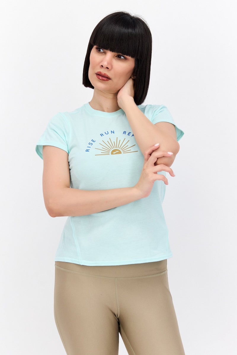 Brooks تي شيرت رياضي نسائي قصير الأكمام، أزرق سماوي - Image 1