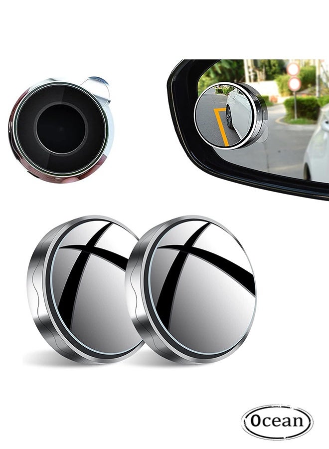 2 Pcs Blind Spot Mirror, Automotive Side Blindspot Mirror, 2 Inch Round Car Rearview Mirror Accessories, No Glue, 360 Degree Rotating with Vacuum Suction Cup for Cars, SUV, Van and Trucks (Silver)