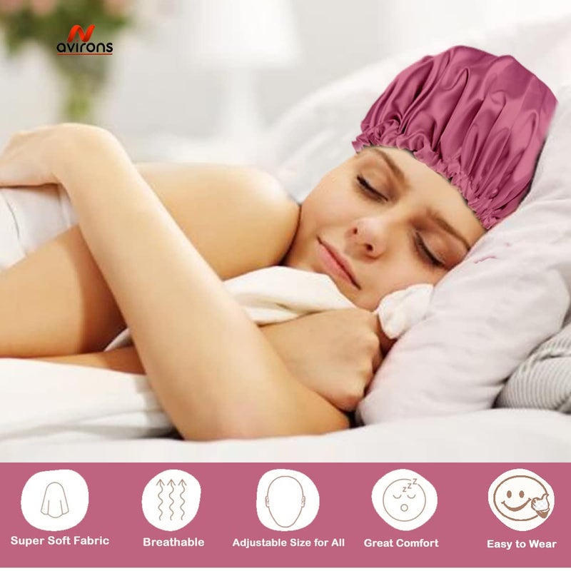 Avirons Satin Silk Hair Bonnet Cap with Hair Scrunchies |Pack of 2 Silk Head Cap for Sleeping for All Type Hair| 3 Piece Hair Scrunchies| Fully Reversible Pure Satin Hair Bonnet Sleep Cap - Image 3