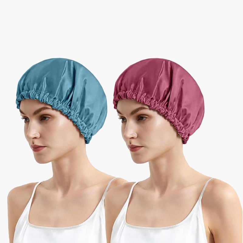 Avirons Satin Silk Hair Bonnet Cap with Hair Scrunchies |Pack of 2 Silk Head Cap for Sleeping for All Type Hair| 3 Piece Hair Scrunchies| Fully Reversible Pure Satin Hair Bonnet Sleep Cap - Image 2