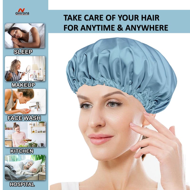 Avirons Satin Silk Hair Bonnet Cap with Hair Scrunchies |Pack of 2 Silk Head Cap for Sleeping for All Type Hair| 3 Piece Hair Scrunchies| Fully Reversible Pure Satin Hair Bonnet Sleep Cap - Image 4