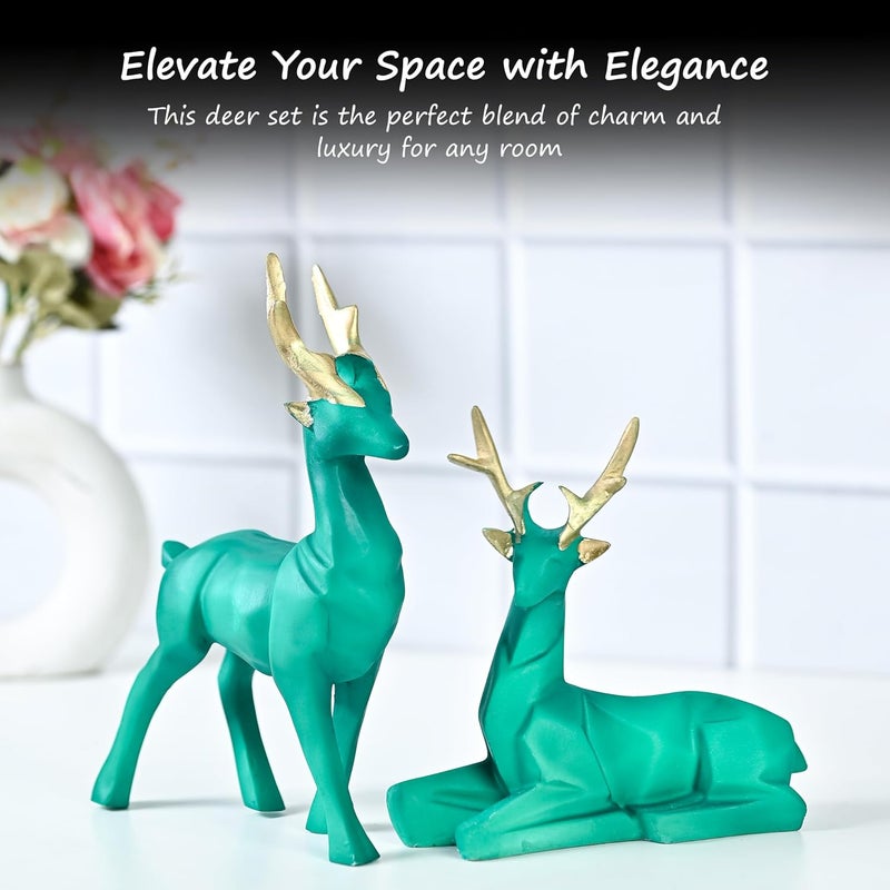 ZAICUS Set of 2 Deer Resin Showpieces | Exquisite Hiran Statues for Home and Office Décor, Nature-Inspired Art Pieces, Ideal Gift for Nature Lovers, Family, and Friends (Green) - Image 5