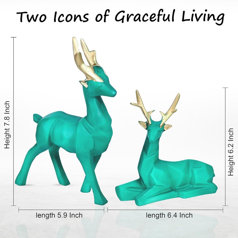 ZAICUS Set of 2 Deer Resin Showpieces | Exquisite Hiran Statues for Home and Office Décor, Nature-Inspired Art Pieces, Ideal Gift for Nature Lovers, Family, and Friends (Green) - Image 3