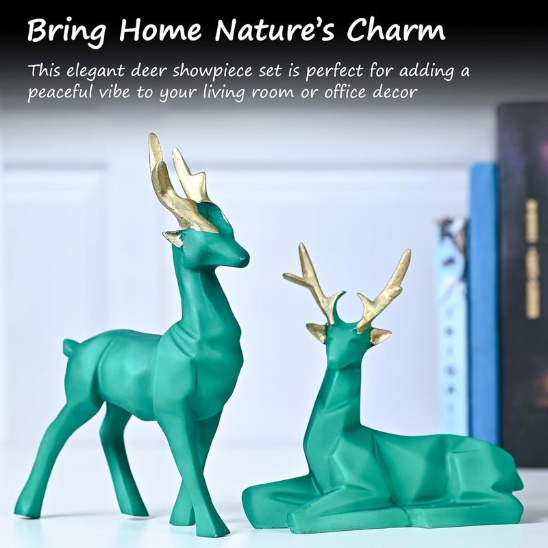 ZAICUS Set of 2 Deer Resin Showpieces | Exquisite Hiran Statues for Home and Office Décor, Nature-Inspired Art Pieces, Ideal Gift for Nature Lovers, Family, and Friends (Green) - Image 2