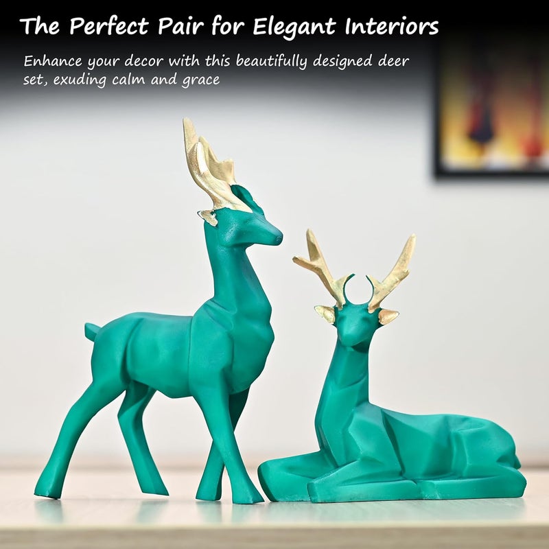 ZAICUS Set of 2 Deer Resin Showpieces | Exquisite Hiran Statues for Home and Office Décor, Nature-Inspired Art Pieces, Ideal Gift for Nature Lovers, Family, and Friends (Green) - Image 4