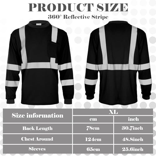 Amylove 4 Pcs Long Sleeve Safety Shirt High Visibility Reflective Construction Work Shirts for Men WomenXLBlack - Image 3