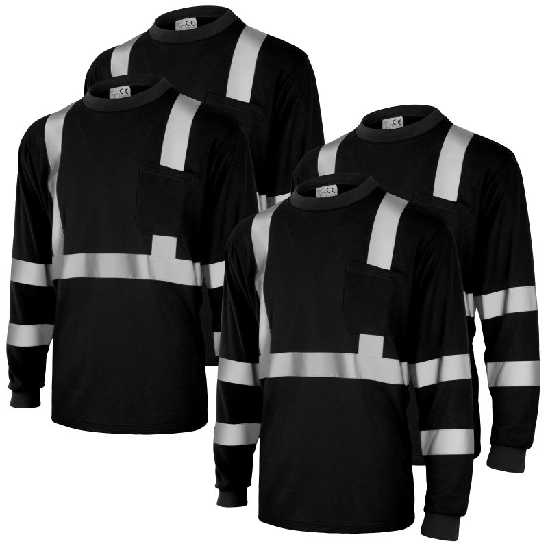 Amylove 4 Pcs Long Sleeve Safety Shirt High Visibility Reflective Construction Work Shirts for Men WomenXLBlack - Image 2