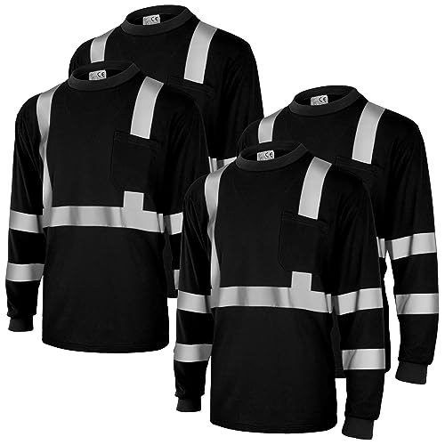 Amylove 4 Pcs Long Sleeve Safety Shirt High Visibility Reflective Construction Work Shirts for Men WomenXLBlack - Image 1