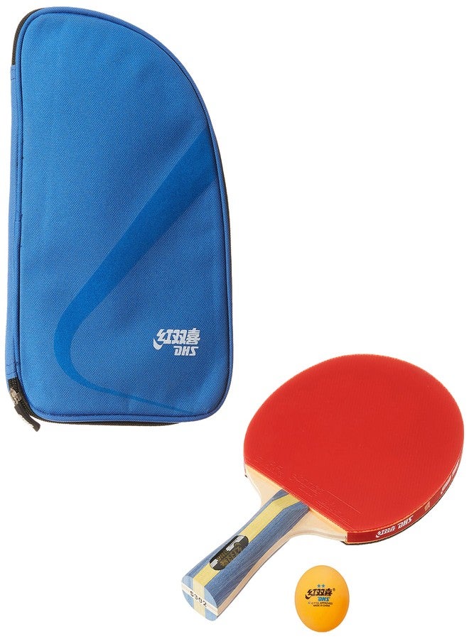 دي إتش أس مضرب تنس خشبي DHS طراز S-S302 مع كرة تنس 40 مم، نجمتان، برتقالي (علبة من 60 قطعة) وغطاء مضرب تنس خشبي RC104 أزرق - Image 2