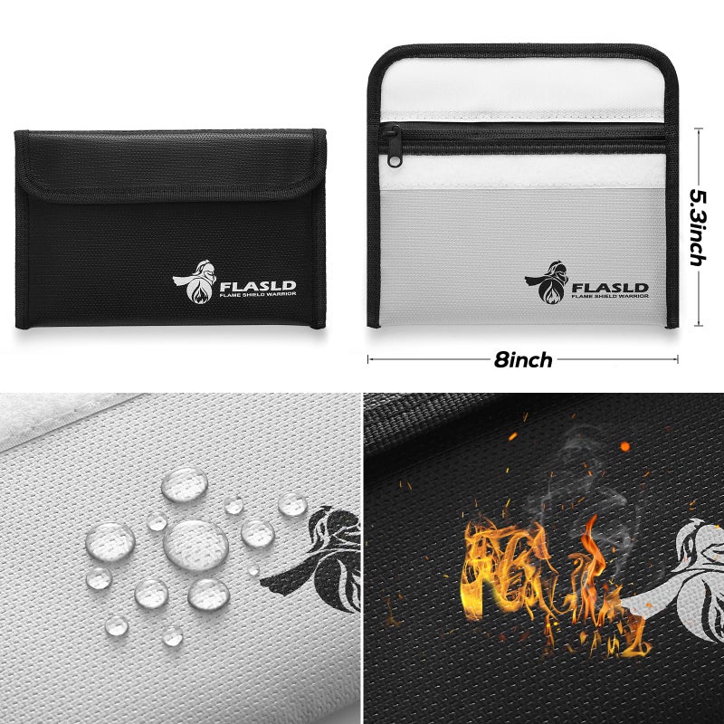 FLASLD Fireproof Money Bags, Fireproof Wallet Pouch, Small Safe Bag for Cash, Valuables & Passport, with Silicone Coating & Zipper Closure (2-Pack Money Bag-8x5â€) - Image 3